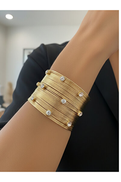 BORENO سوار كليوباترا من الفولاذ المقاوم للصدأ المطلي بالذهب مع أحجار وخيوط