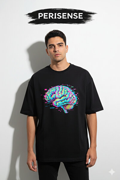 PERISENSE Unisex Raw Brain Printed Premium Combed Cotton Oversized T-Shirt