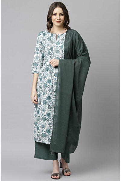 IndHeritage Premium cotton 3pc kurti set - White colour women's 3pc kurta / s...