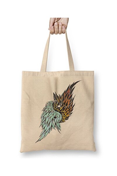 Toyaso Ying Yang White Cloth Bag Long Handle Shopping Bag Beach Bag