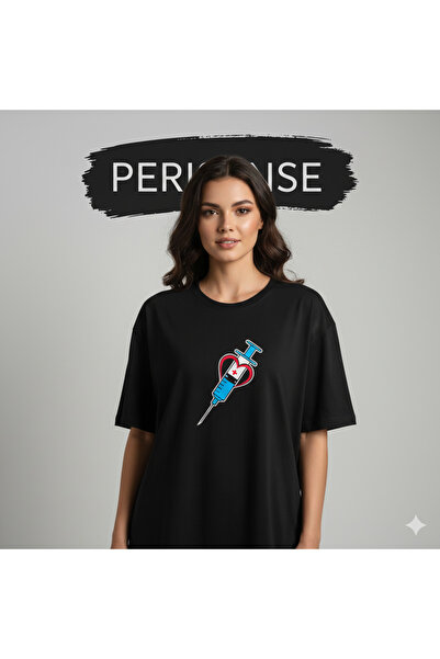 PERISENSE Unisex Electric Syringe Printed Premium Combed Cotton Oversized T-S...