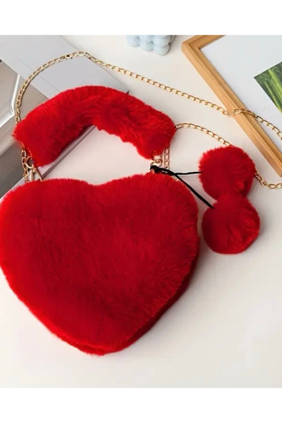 Handmade Sevgililer Günü İçin Kalpli Peluş Çanta