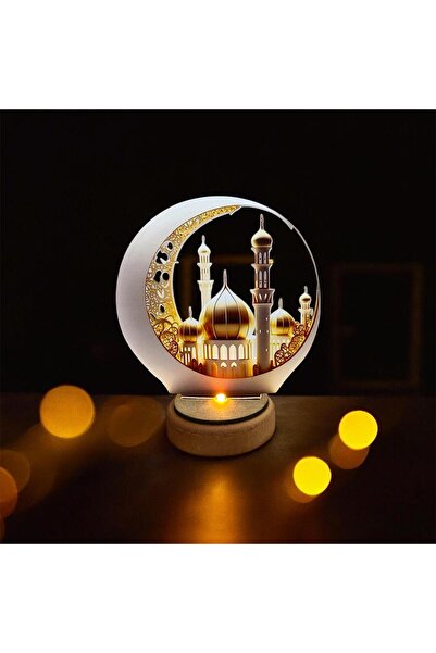 Elfora Ay ve Cami Desenli LED Işıklı Dekoratif Gece Lambası – Ahşap Tabanlı R...