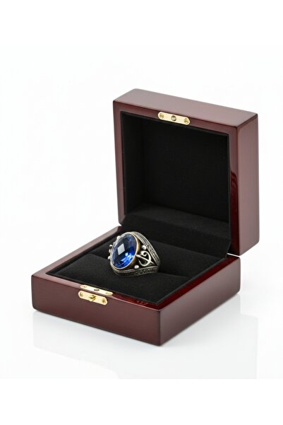 tuba tesbih gümüş Elif vav motifli mavi Zirkon taşlı 925 ayar gümüş erkek yüzük