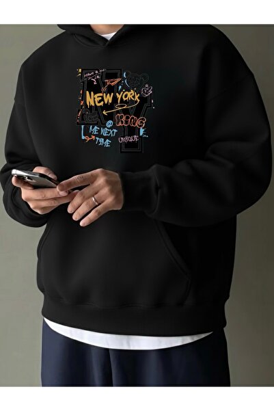 FUFLUNS Ny Bear Printed Oversized Unisex Women/Men K Hooded Sweatshirt