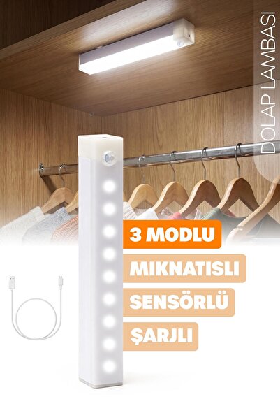 Telvesse Şarjlı Otomatik Hareket Sensörlü Dolap Işığı Çekmece İçi Koridor Mut...