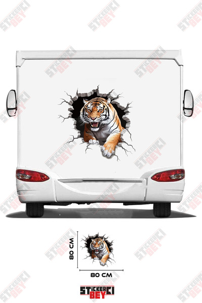 STİCKERCI BEY ملصق كارافان بتصميم نمر يخرج من الجدار المكسور