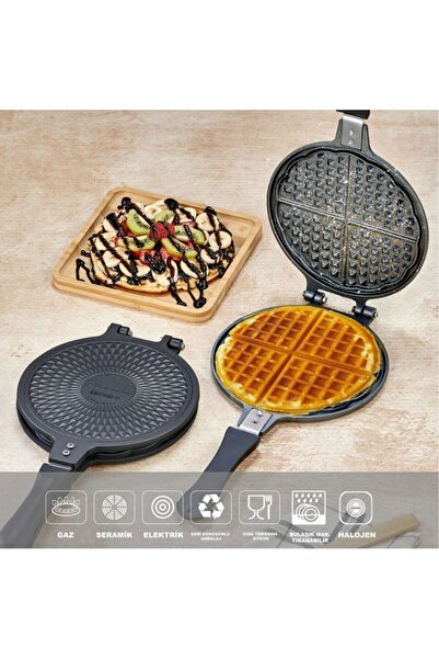 DAMMERUN Döküm Manuel Waffle Tavası – Tüpte Kullanıma Uygun Çift Taraflı Waff...