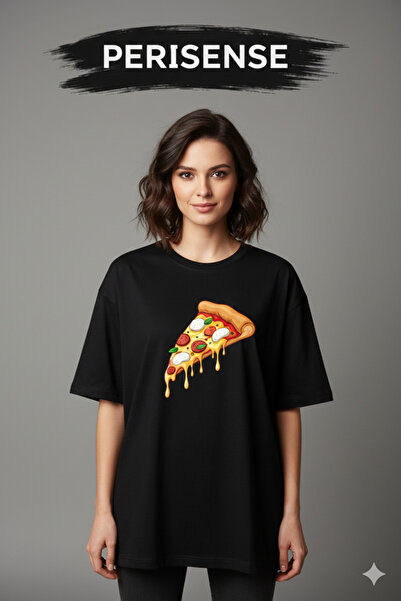PERISENSE Unisex Epic Pizza Printed Premium Combed Oversized T-Shirt