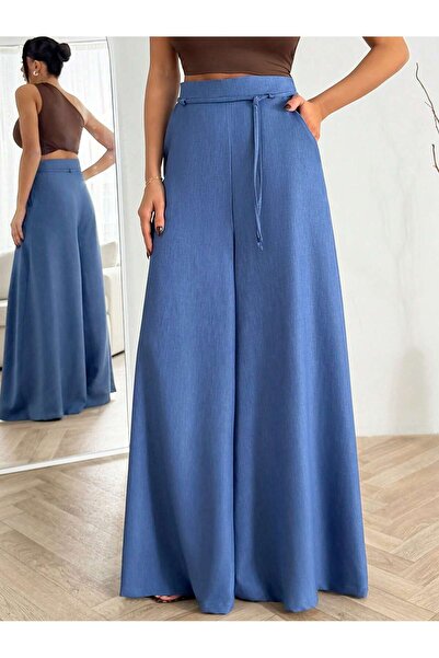 ZEYNEP RANA Women's Linen Drapey Relaxed Cut W Wide Leg Palazzo Pants