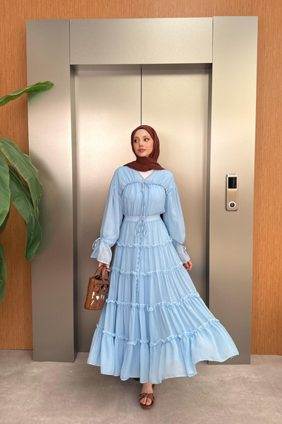 silanbutikco V Yaka güpürlü Şifon elbise