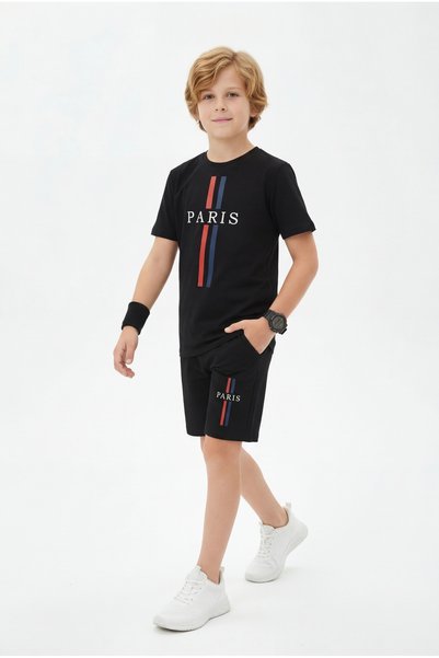 YA KO KİDS 3-Piece Crew Neck Various Print Detailed Boys' 6-Piece Top and Bottom Set