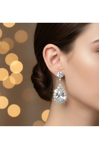 stainless steell أقراط زفاف فضية اللون مرصعة بالأحجار الكريمة والزركون