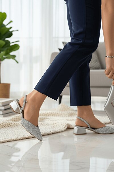 DİVOLYA Taylor Silver Stone Look (4 cm) Pointed Toe Heeled Shoes