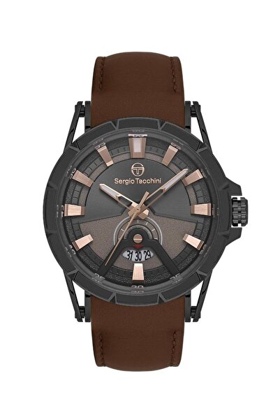 Sergio Tacchini ساعة يد رجالية ST.1.10455-4 بحزام جلدي بني مع مؤشر للتقويم