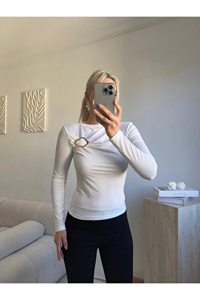Zora Butik Luna Toka Detaylı Drapeli Bluz - BEYAZ