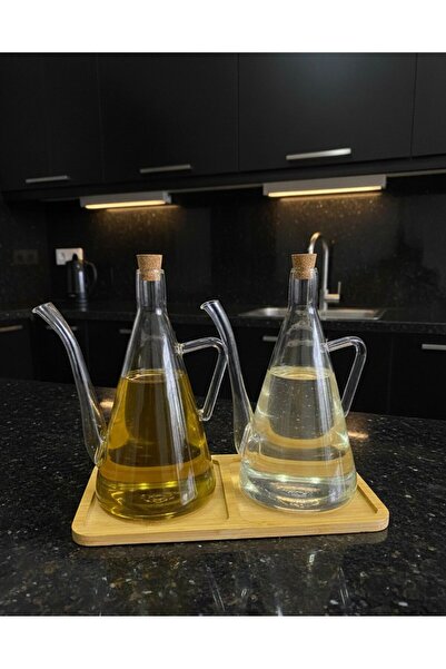 Buğra Home وعاء زيت زجاجي شفاف سعة 500 مل مع غطاء فليني وحامل، زجاج بوروسيليك...