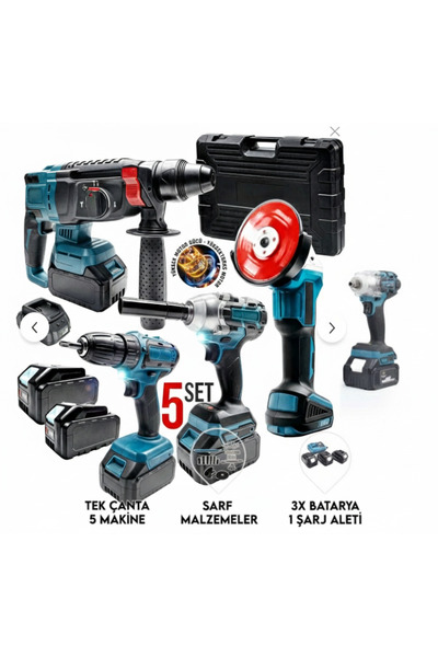 Maxstar 48V 5’li Set Darbeli Matkap Vidalama Zincir Testere Somun Sıkma Taşlama