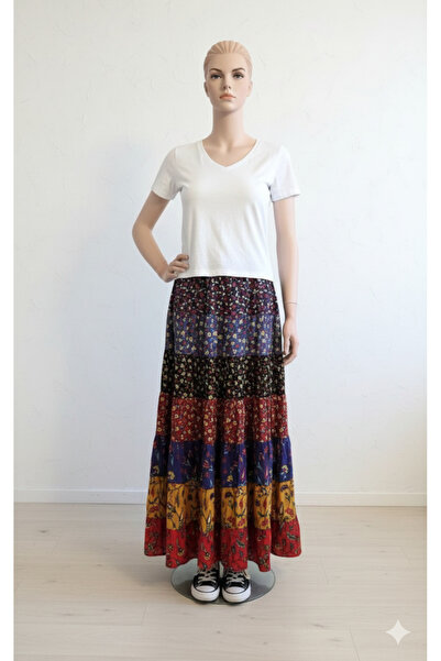 Butik Ayseba Kadın Tasarım Renkli Patchwork Pazen Etek
