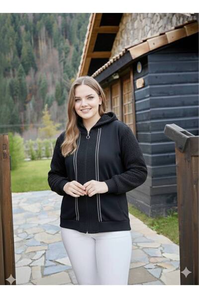 TUSSE Elegant Women's Plus Size Cardigan with Plush Detail Hat