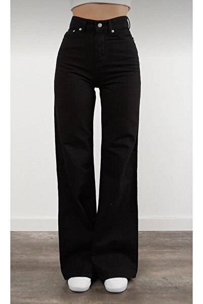 ON KLEEM Kadın Siyah Yükselbel Palazzo Kot Pantolonu (BEDEN TABLOSU GÖRSELDEDİR)