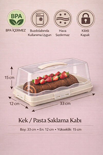 Miningaa 33cm BPA İçermez Kilitli Kapak Diktörtgen Pasta Kek Börek Saklama Ka...