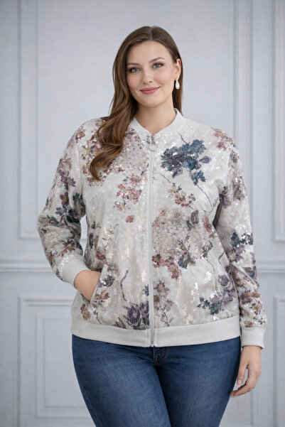 TUSSE Elegant Women's Floral Pattern Sequin Embroidered Lined Zipper Closure ...