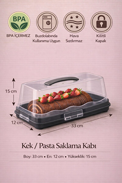 Miningaa 33cm BPA İçermez Kilitli Kapak Diktörtgen Pasta Kek Börek Saklama Ka...