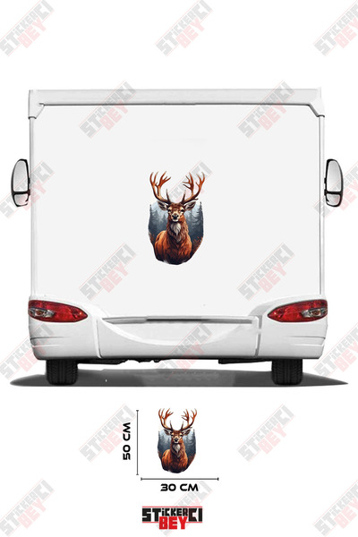 STİCKERCI BEY Visual Caravan Sticker Coating with a Deer Standing in the Forest