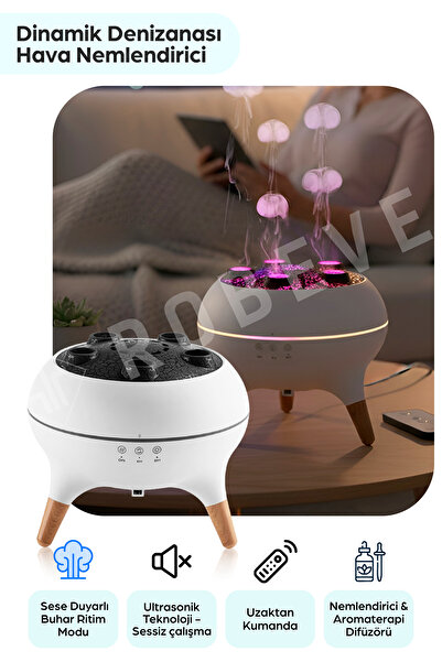 ROBEVE Jellyfish Hava Nemlendirici Buhar Makinesi Aromaterapi Difüzörü - Kuma...