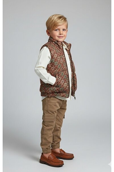 Bebüş Boy's Zipper Closure Puffer Vest Woven Shirt Elastic Waist Cargo Pocket...