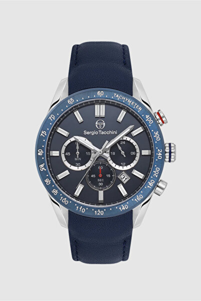 Sergio Tacchini St.1.10441-3 Tachymeter Leather Band Functions Active Navy Co...