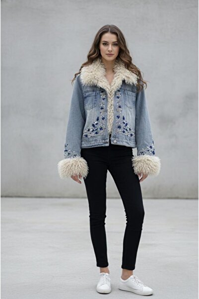 Rabiossa Women's Bohem Crystal Denim Jacket