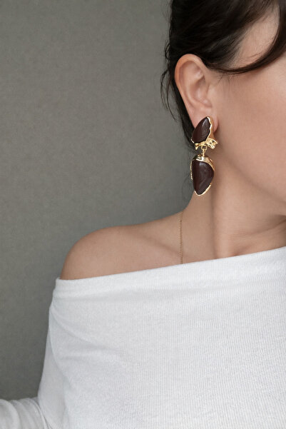 YENGEÇ Dangling Drop Model Brown Earrings