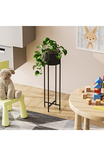 MOİRA Dekoratif Siyah,Metal Saksılık 78x23x23 cm Modern Ayaklı Siyah Çiçeklik...