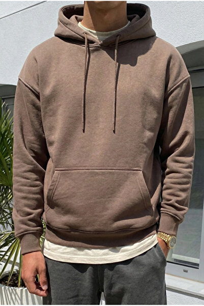 MADZEYMODA Men's 3 Thread Sh Fleece-Lined K Hooded Brown Kangaroo Sweatshirt ...