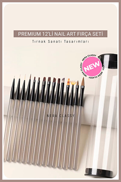 Nera Classy Premium 12’li Nail Art Fırça Seti, Jel Tırnak Uzatma Ombre Tasarı...