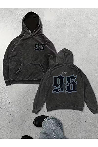 Le Savu Washable 96 Retro Printed Unisex Hooded Oversized Sweatshirt