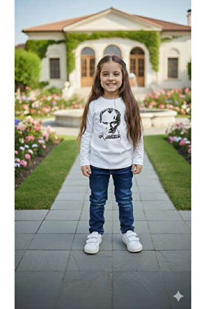 Parti Kırtasiye Kız Çocuk Unisex Tişört Atatürk Baskılı Uzun Kollu Rahat Günl...