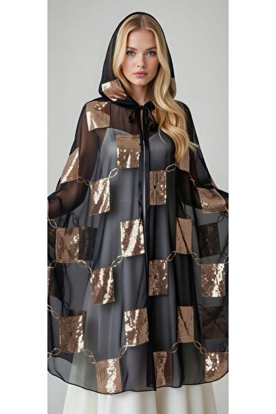 MODA NUR Pelerina, pelerina cu glugă, țesătură din șifon, pelerina de culoare...