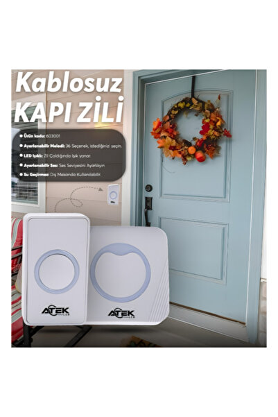 baytoptan Beyaz Kablosuz Su Geçirmez Kapı Zili