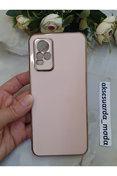 Aksesuarda Moda غطاء لامع مقطوع بالليزر متوافق مع VIVO V21E مع تفاصيل ذهبية