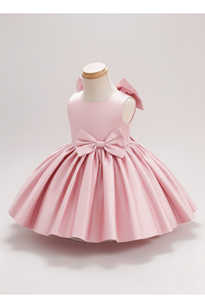 melek golden Girl's Satin Dress with Bow – Stylish Princess Model Special Occ...