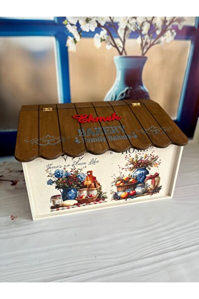 Bypinaryuksel Plaid Patterned Design Wooden Bread Box