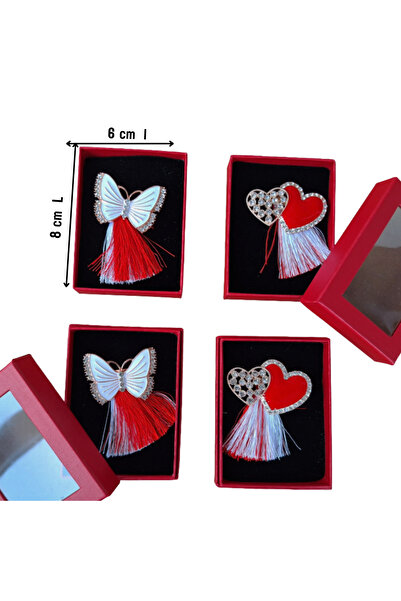 HYVESTO Set of 4 March Brooches Heart Butterfly Crystals Alloy Red Velvet Box...