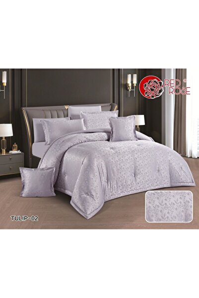 Red Rose Tulip Jacquard Summer Bedspread, Single and a Half Size, 5 Pieces