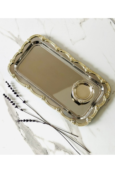 Melinda Fiore Dikdörtgen Tepsi- Fiore Lokumluk Gümüş-Gümüş Çay Kahve Servis S...