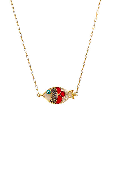 Bonnjerra Jewellery Çelik Basic Zincir Kırmızı Renkli Balık Kolye, Balık Burc...