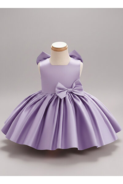 melek golden Kız Çocuk Fiyonklu Saten Elbise – Şık Prenses Model Özel Gün Abiye