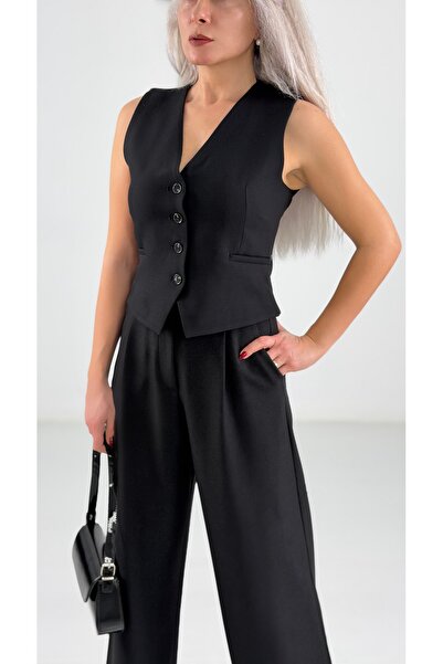 KAROL Siyah V Yaka Düğmeli Yelek